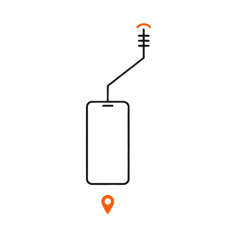 One phone on a single line to one carrier mast, with one map pin beneath it